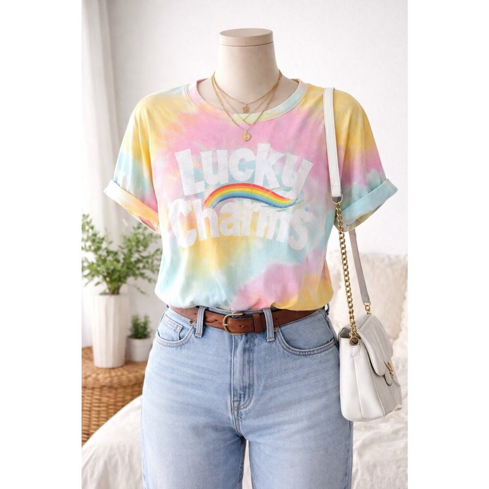 Lucky Charms St Patrick’s Day Rainbow Tie Dye Graphic T-Shirt Size L NWT